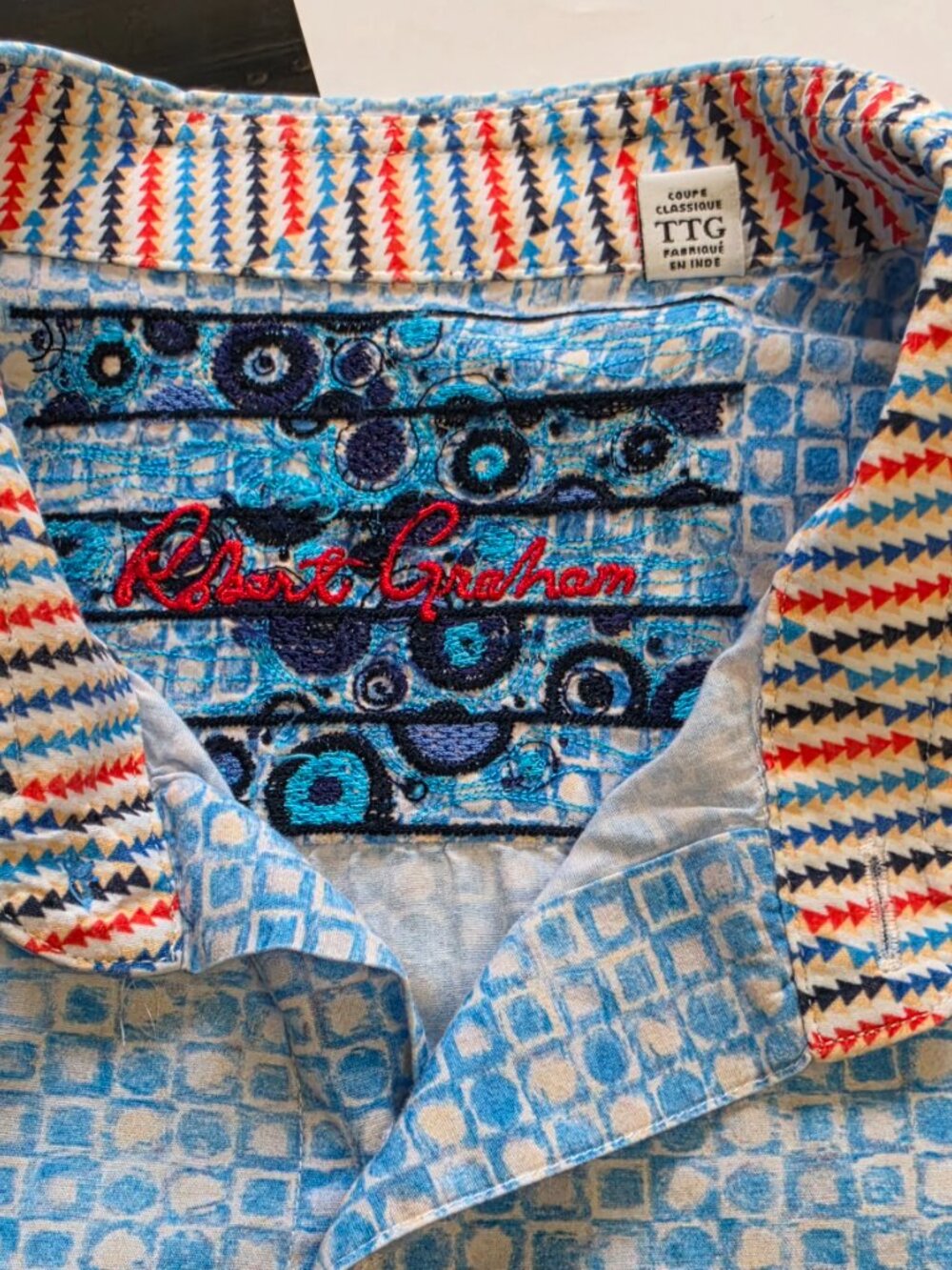 Mens Robert Graham 2XL button down contrasting inner collar detail short sleeve